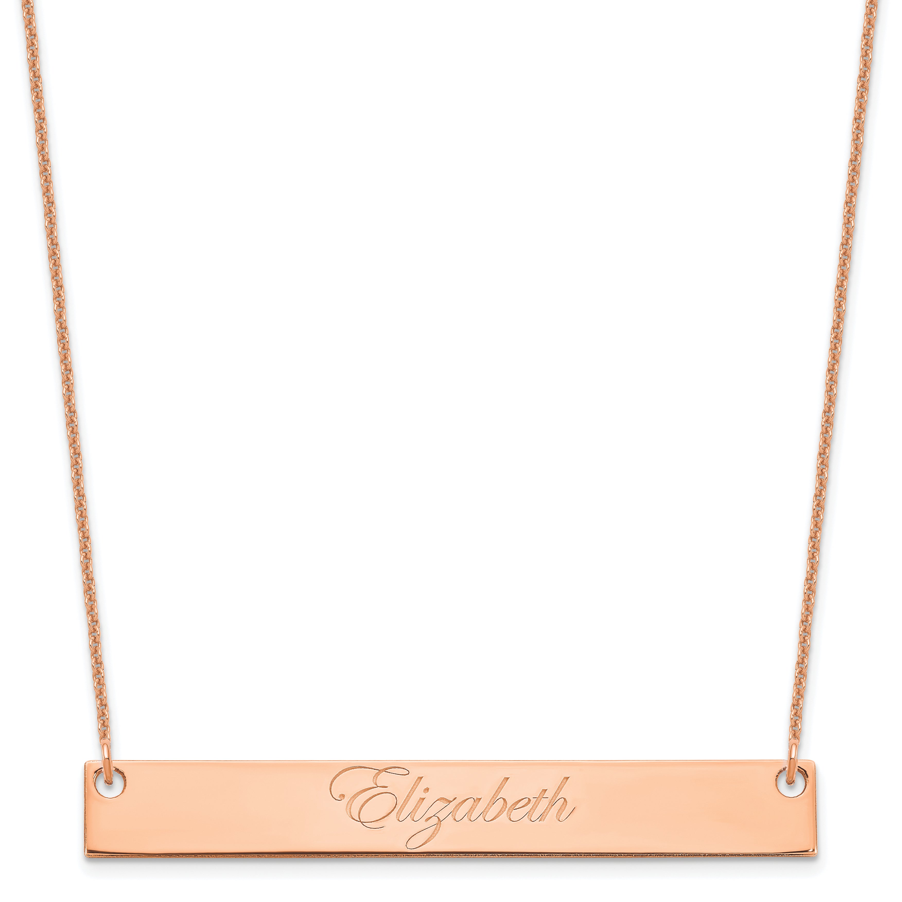 14K Rose Gold Large Edwardian Script Bar Necklace