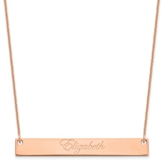14K Rose Gold Large Edwardian Script Bar Necklace