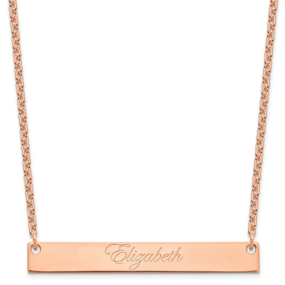 Rose Plated Sterling Silver/Rose Large Edwardian Script Bar Necklace
