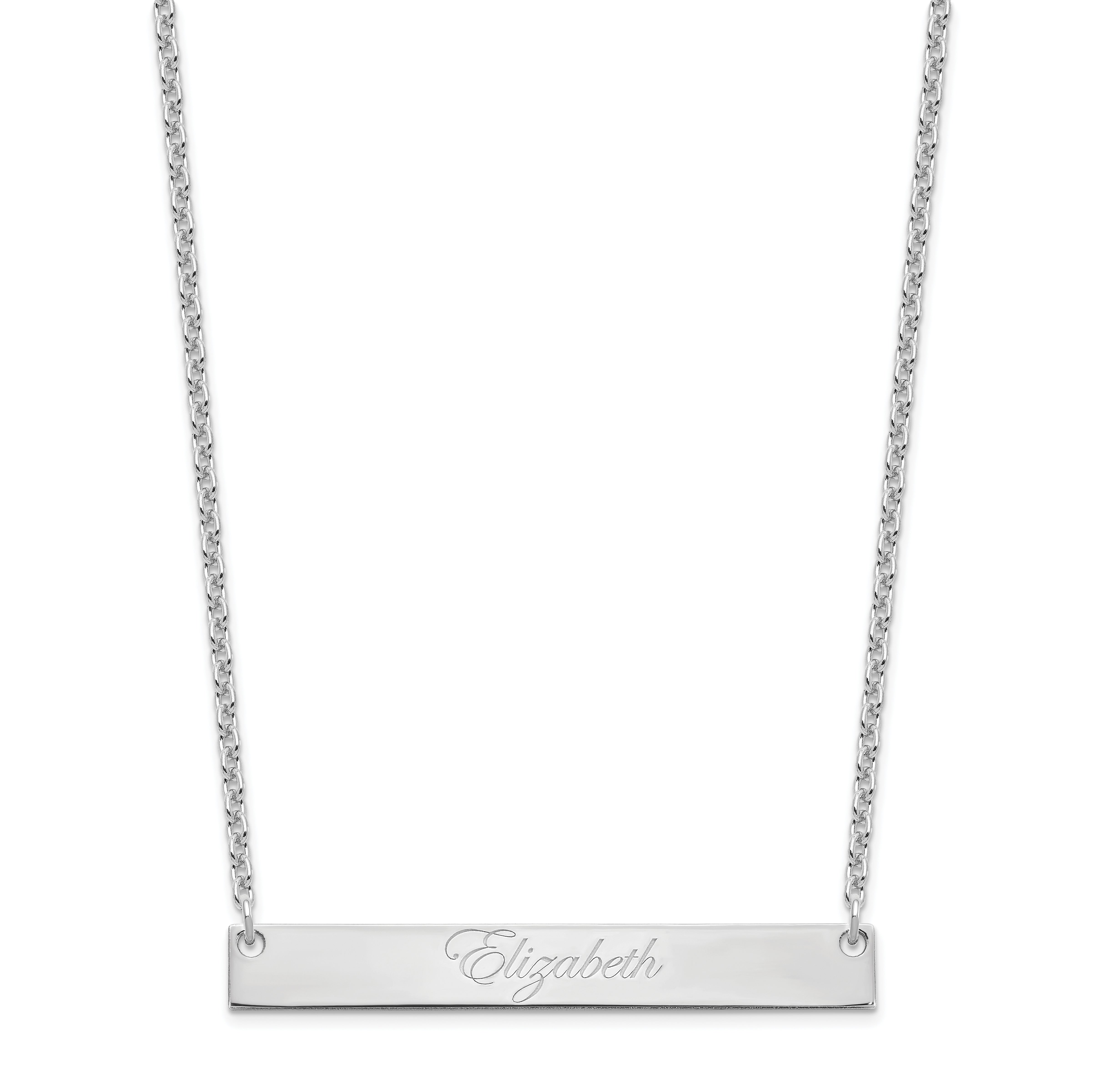 Sterling Silver Rhodium Plated Large Edwardian Script Bar Necklace