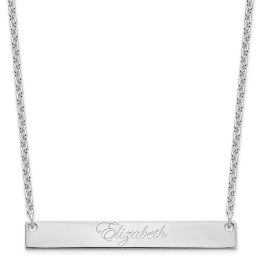 Sterling Silver Rhodium Plated Large Edwardian Script Bar Necklace