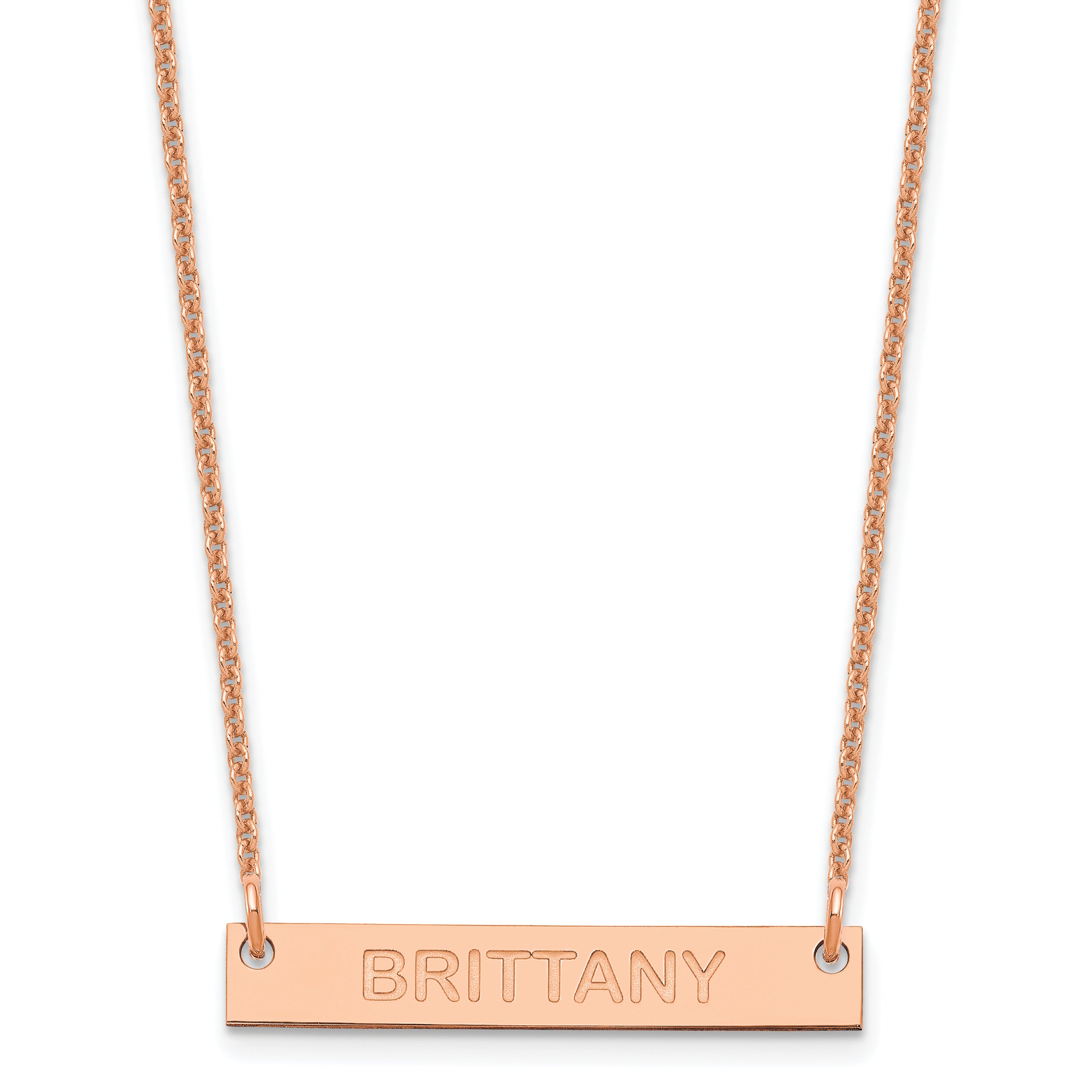 14K Rose Gold Small Capitalized Arial Rounded Bar Necklace