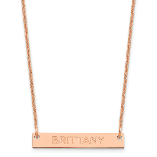 14K Rose Gold Small Capitalized Arial Rounded Bar Necklace