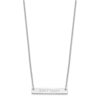 Sterling Silver Rhod Plated Small Capitalized Arial Rounded Bar Necklace