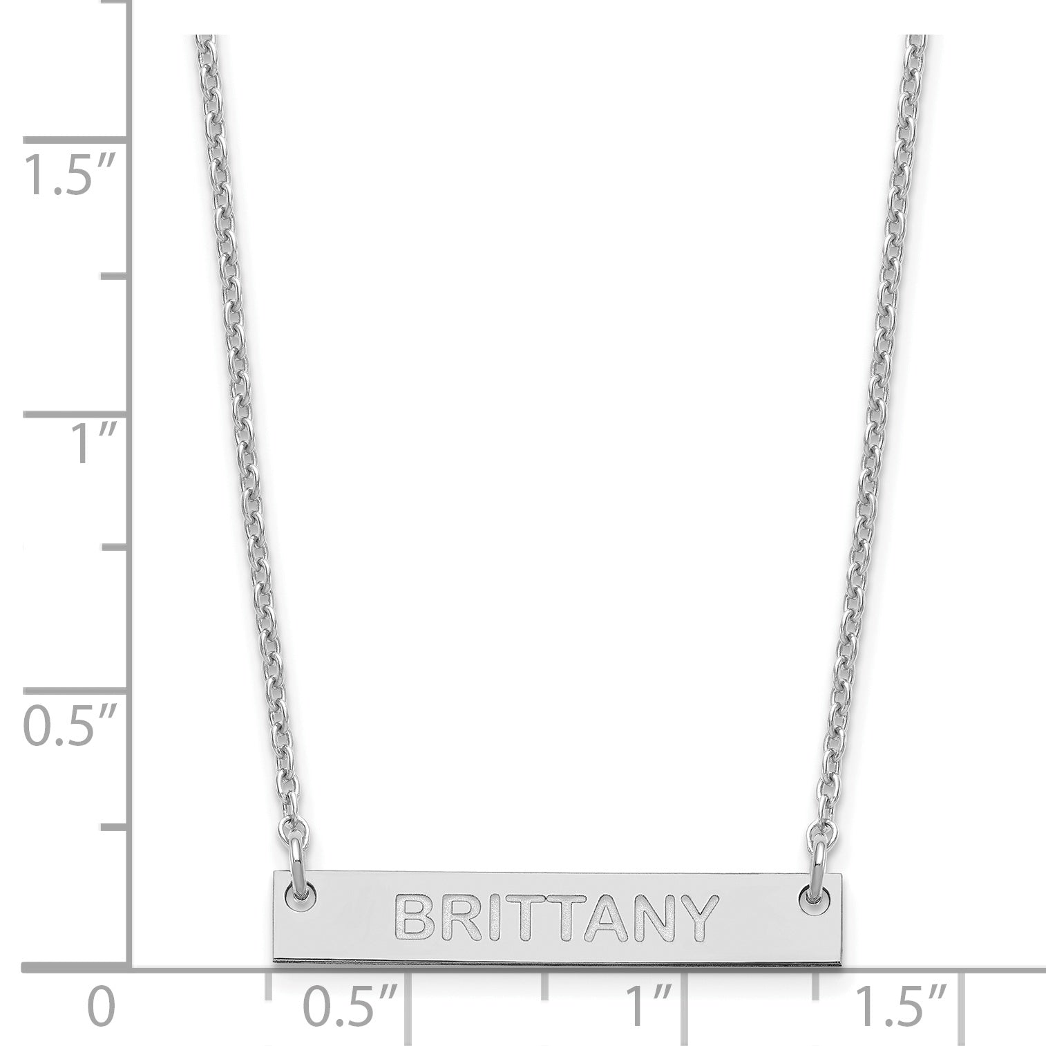 Sterling Silver Rhod Plated Small Capitalized Arial Rounded Bar Necklace