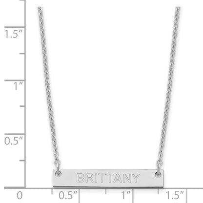 Sterling Silver Rhod Plated Small Capitalized Arial Rounded Bar Necklace