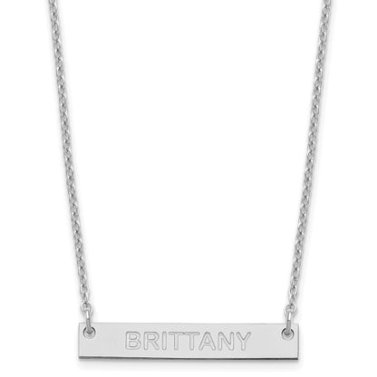 Sterling Silver Rhod Plated Small Capitalized Arial Rounded Bar Necklace