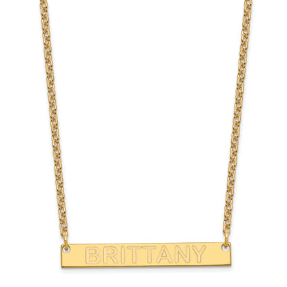 Gold Plated Medium Capitalized Arial Rounded Bar Necklace