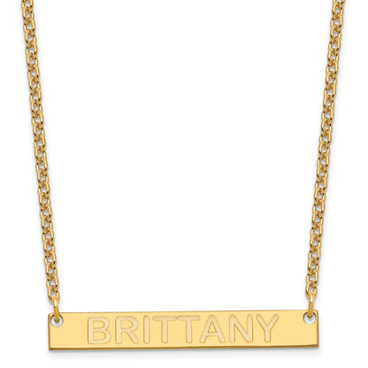 Gold Plated Medium Capitalized Arial Rounded Bar Necklace