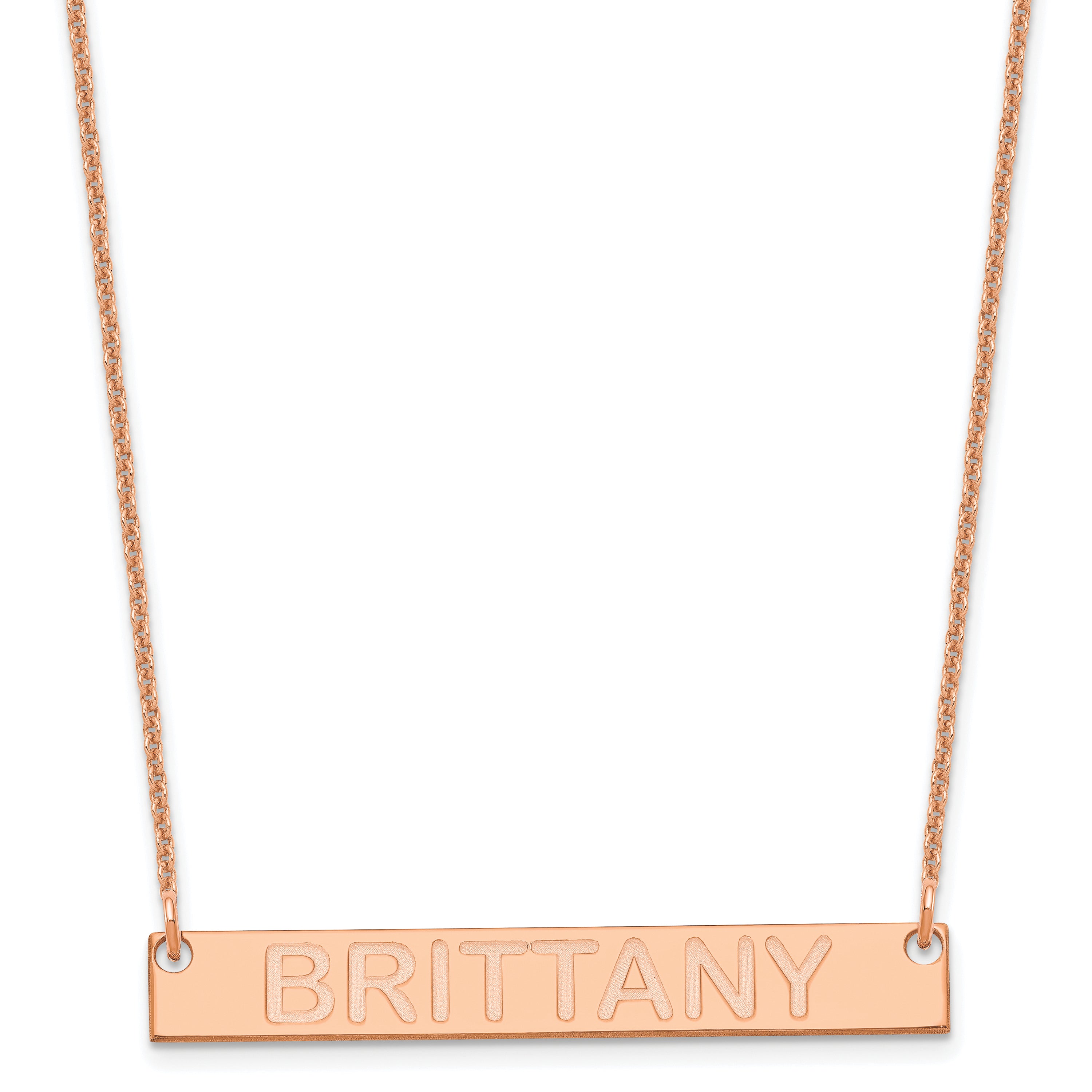 14K Rose Gold Medium Capitalized Arial Rounded Bar Necklace