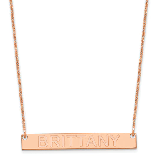 14K Rose Gold Medium Capitalized Arial Rounded Bar Necklace