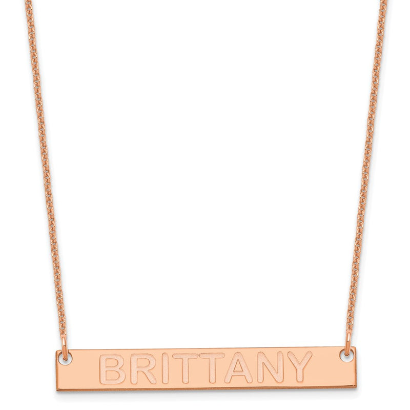 14K Rose Gold Medium Capitalized Arial Rounded Bar Necklace