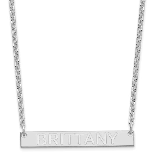 Sterling Silver Rhod Plated Medium Capitalized Arial Rounded Bar Necklace