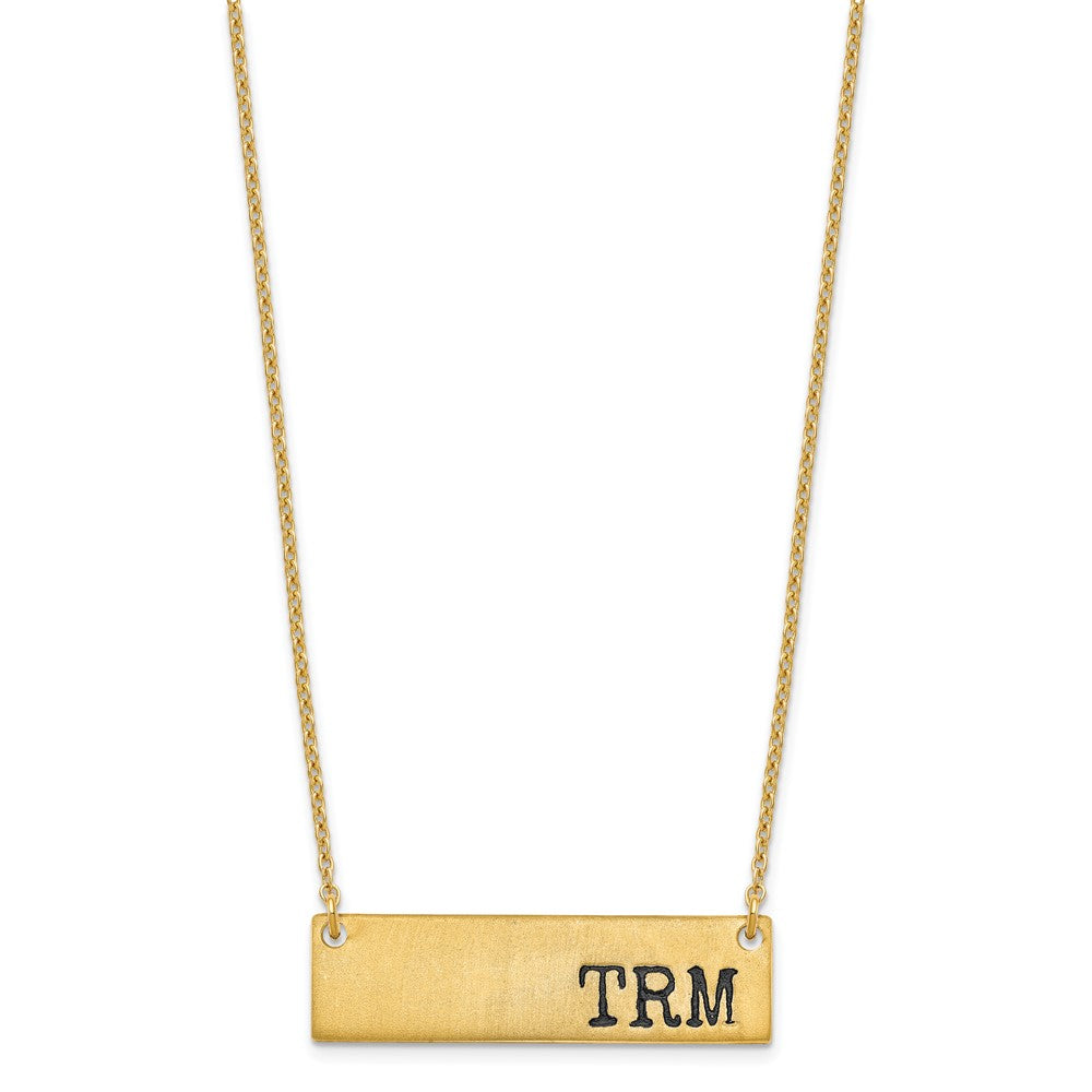 Gold Plated Brushed Enameled Initial Monogram Bar Necklace