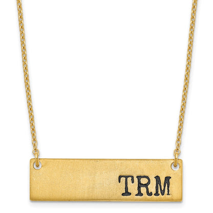 Gold Plated Brushed Enameled Initial Monogram Bar Necklace
