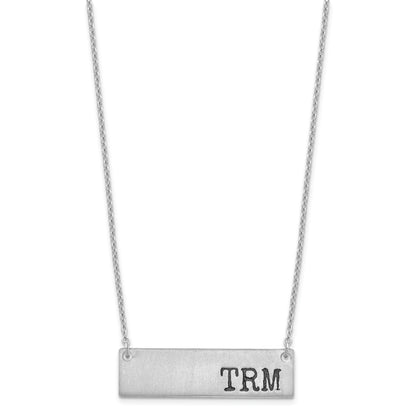 Sterling Silver Rhodium Plated Brushed Enameled Initial Monogram Bar Necklace