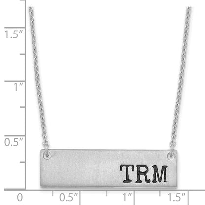 Sterling Silver Rhodium Plated Brushed Enameled Initial Monogram Bar Necklace