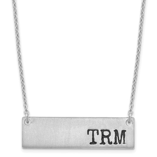 Sterling Silver Rhodium Plated Brushed Enameled Initial Monogram Bar Necklace