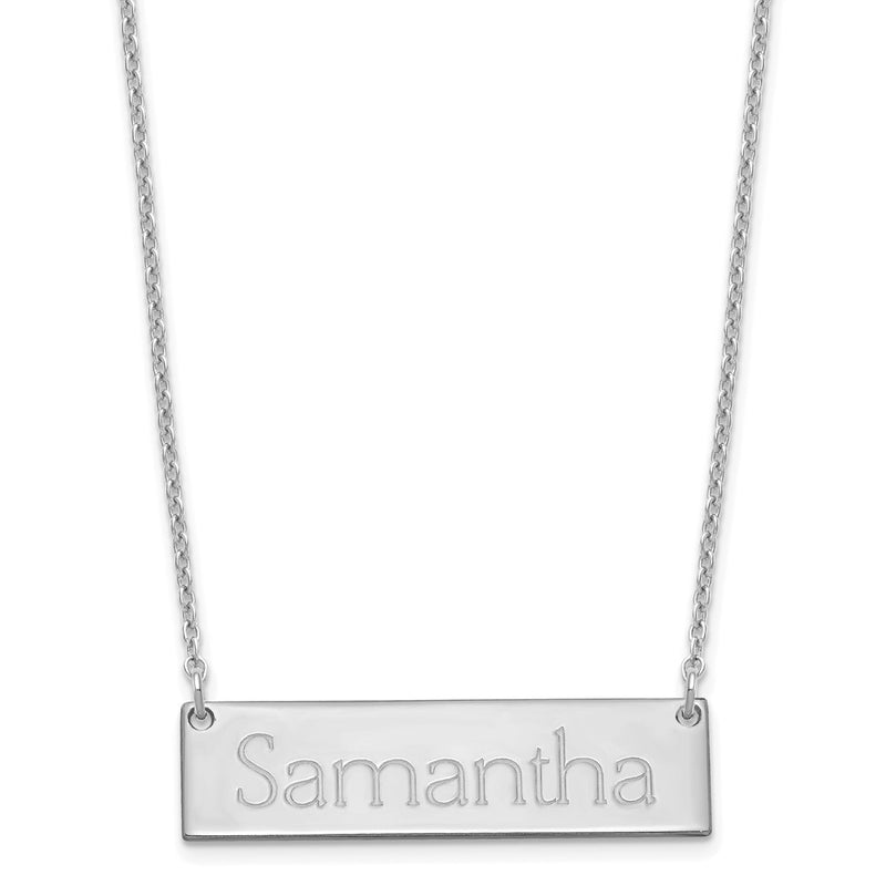 Sterling Silver Silver/Rhodium Plated Small Name Bar Necklace