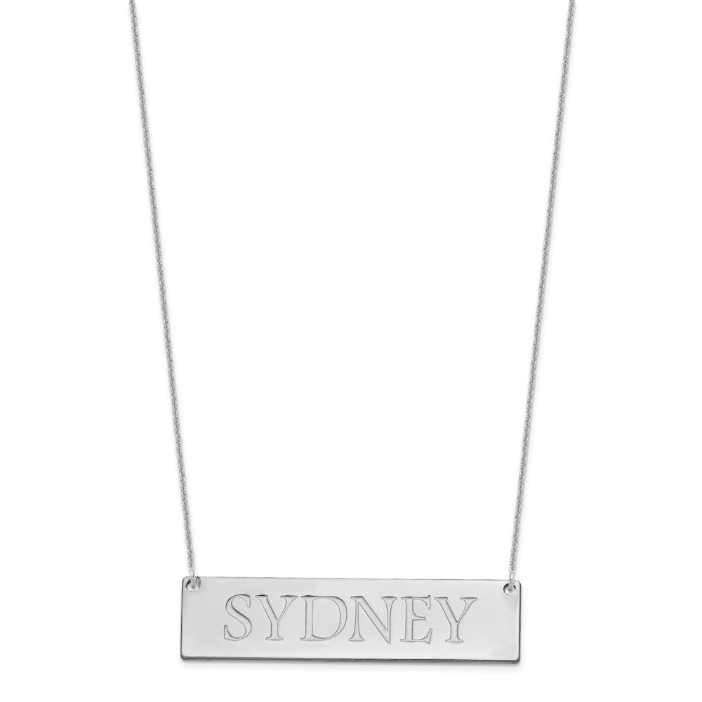 14K White Gold Large Name Bar Necklace