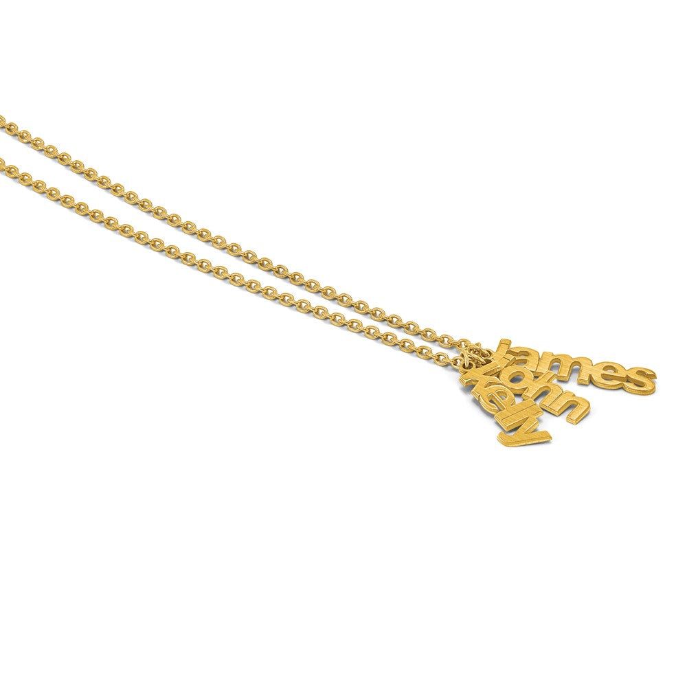 14K Yellow Gold Brushed 3 Name Charm Necklace