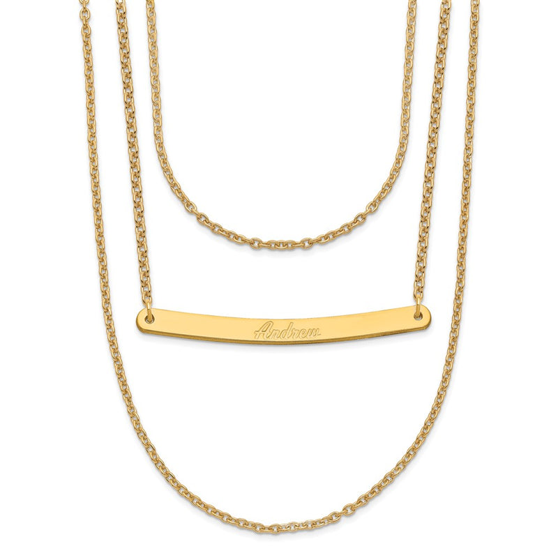 Gold Plated Sterling Silver/Gold Brushed 3 Chain 1 Bar Necklace