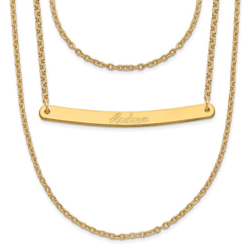 Gold Plated Sterling Silver/Gold Brushed 3 Chain 1 Bar Necklace