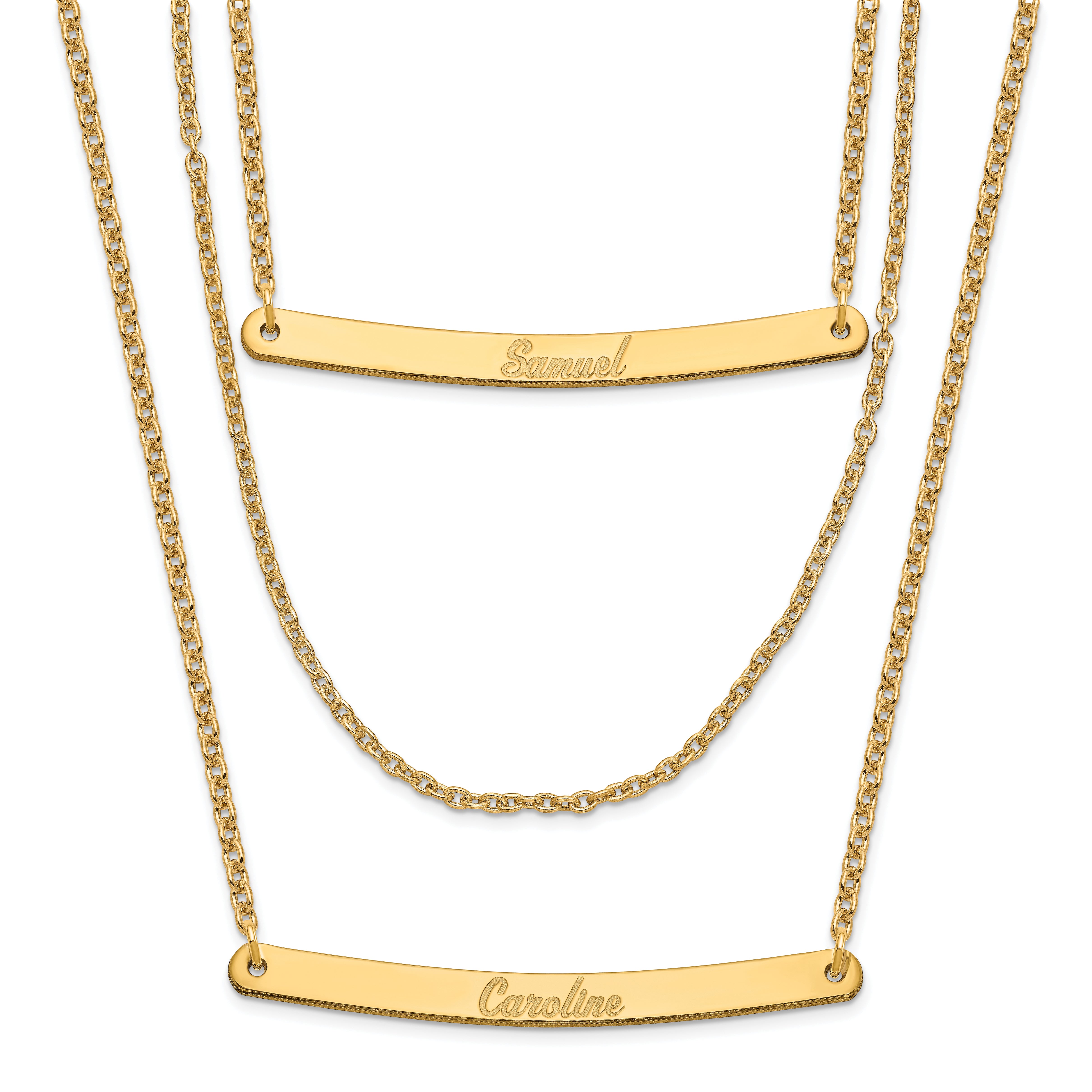 Gold Plated Sterling Silver/Gold Brushed 3 Chain 2 Bar Necklace