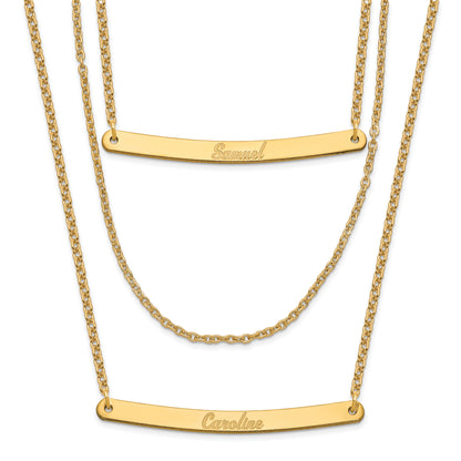 Gold Plated Sterling Silver/Gold Brushed 3 Chain 2 Bar Necklace