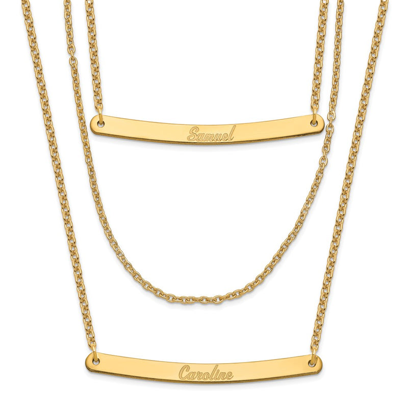 Gold Plated Sterling Silver/Gold Brushed 3 Chain 2 Bar Necklace