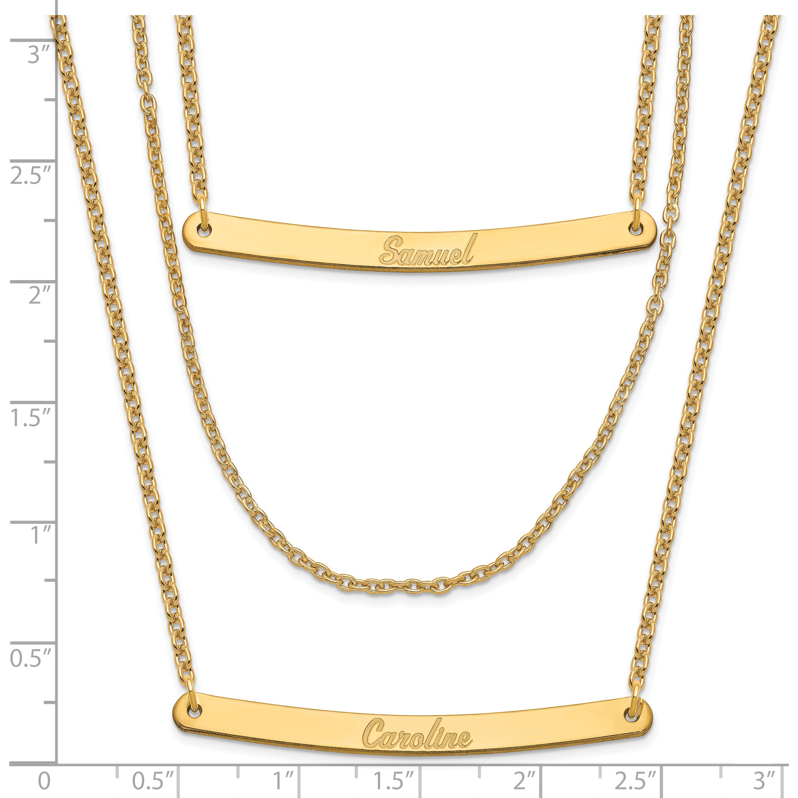 Gold Plated Sterling Silver/Gold Brushed 3 Chain 2 Bar Necklace