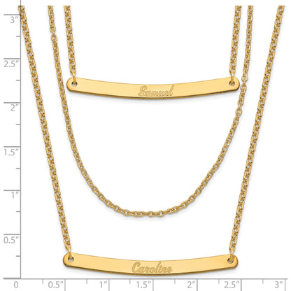 Gold Plated Sterling Silver/Gold Brushed 3 Chain 2 Bar Necklace