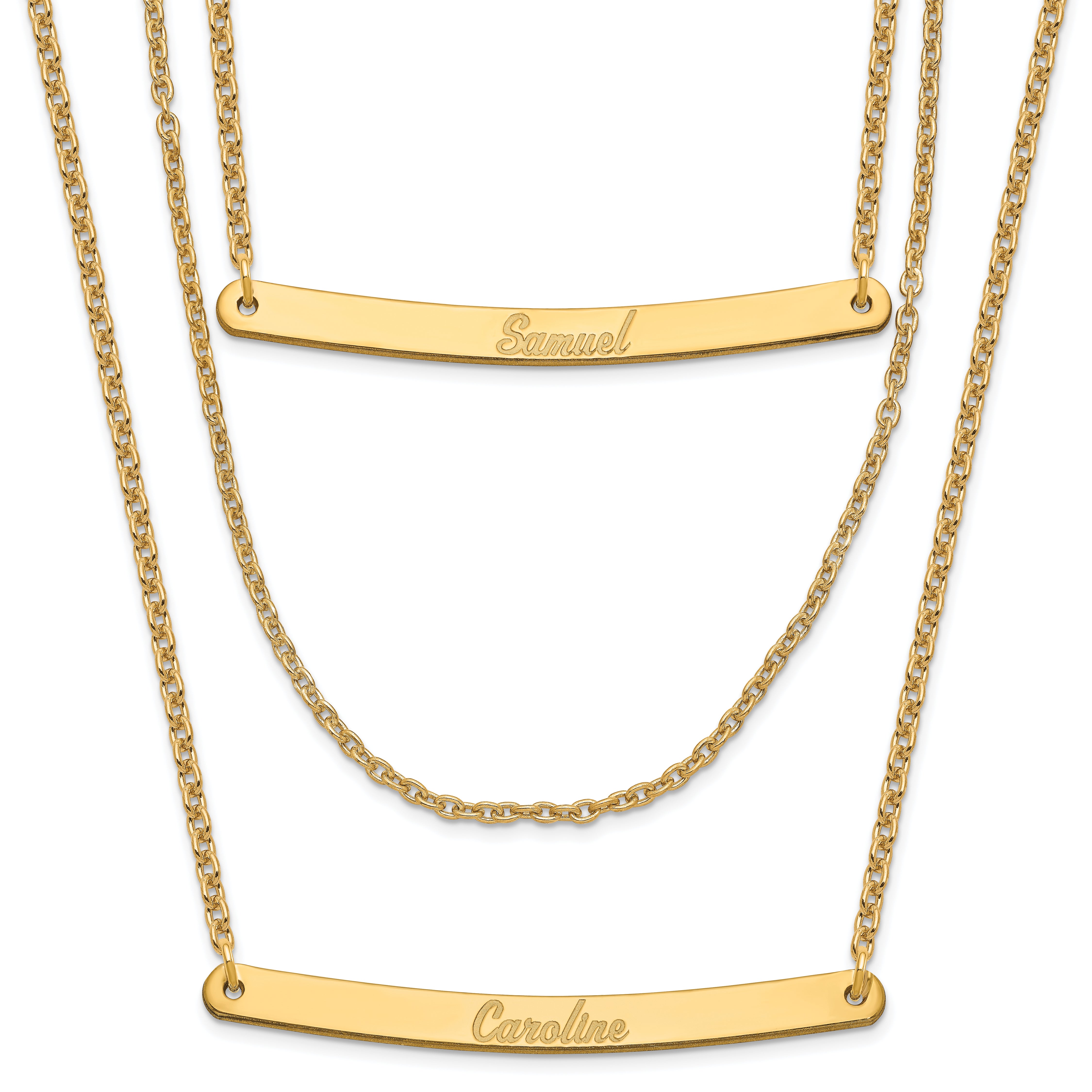Gold Plated Sterling Silver/Gold Brushed 3 Chain 2 Bar Necklace