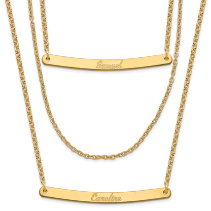 Gold Plated Sterling Silver/Gold Brushed 3 Chain 2 Bar Necklace
