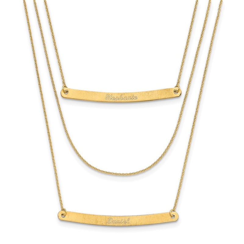 14K Yellow Gold Brushed 3 Chain 2 Bar Necklace