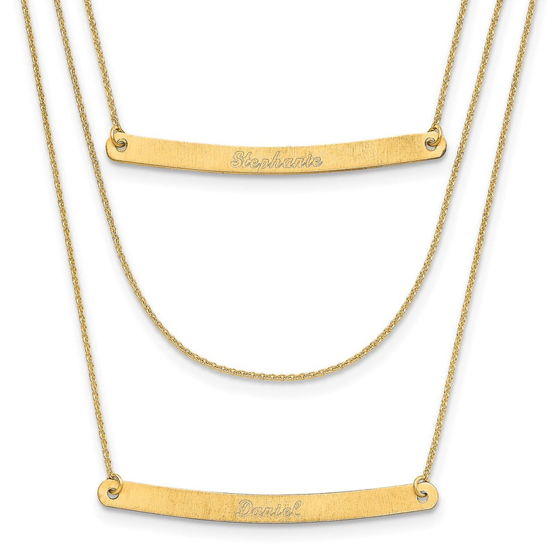 14K Yellow Gold Brushed 3 Chain 2 Bar Necklace