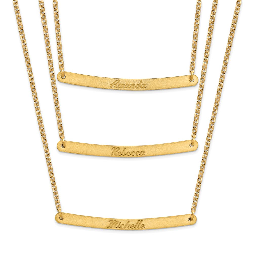 Gold Plated Sterling Silver/Gold Brushed 3 Chain Bar Necklace
