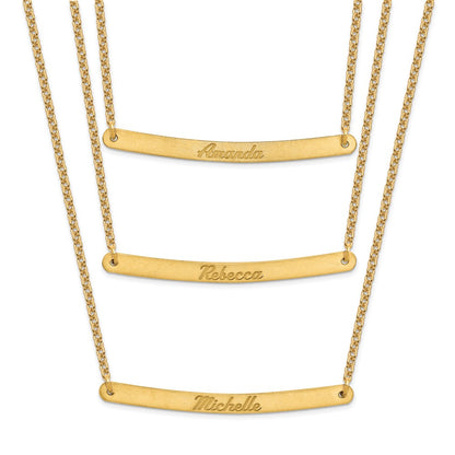 Gold Plated Sterling Silver/Gold Brushed 3 Chain Bar Necklace