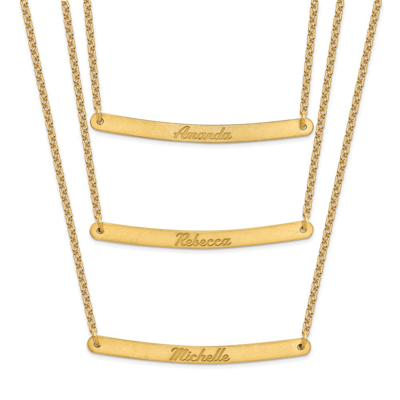 Gold Plated Sterling Silver/Gold Brushed 3 Chain Bar Necklace