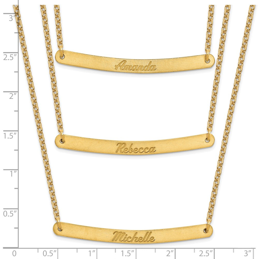 Gold Plated Sterling Silver/Gold Brushed 3 Chain Bar Necklace
