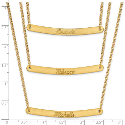 Gold Plated Sterling Silver/Gold Brushed 3 Chain Bar Necklace