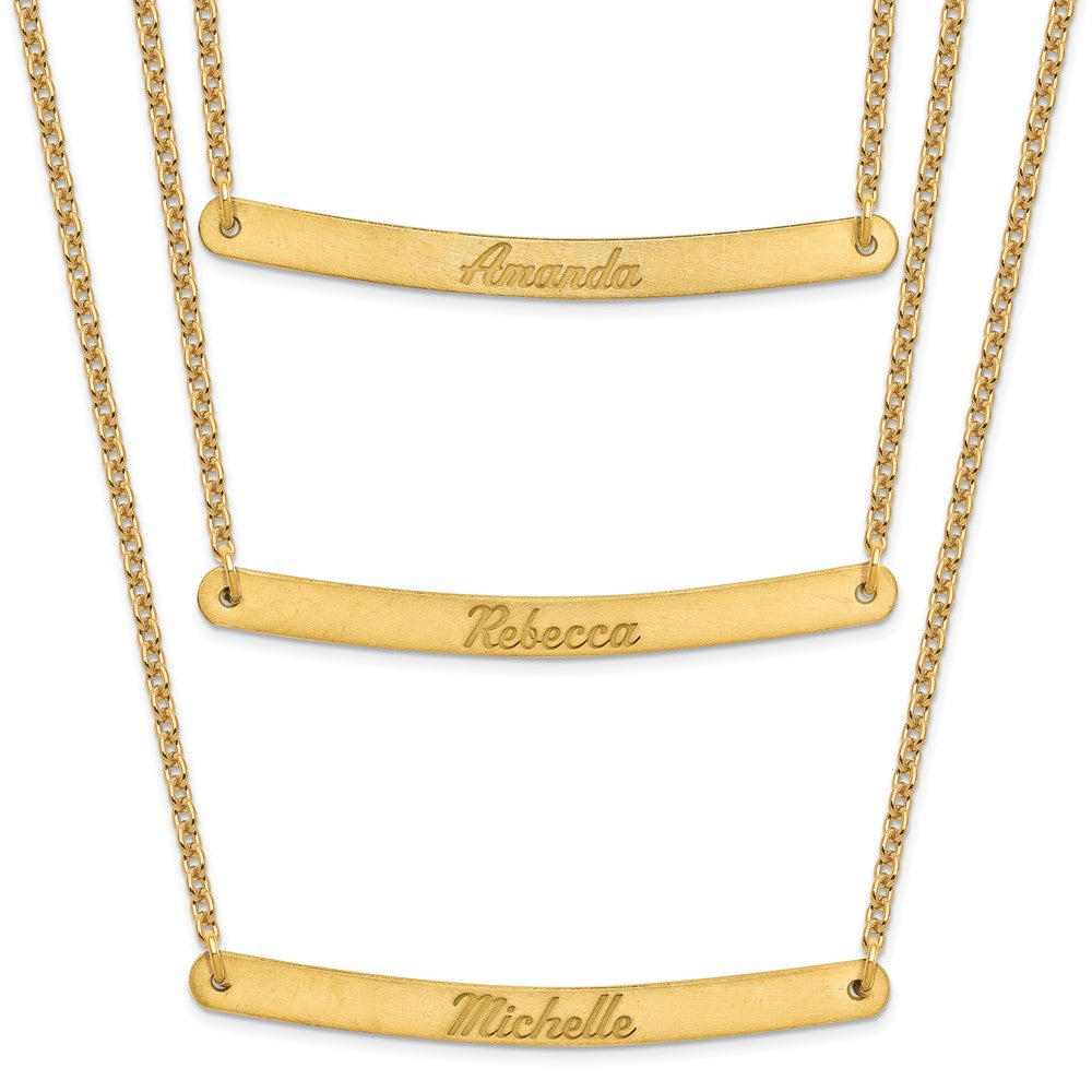 Gold Plated Sterling Silver/Gold Brushed 3 Chain Bar Necklace