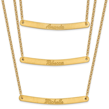 Gold Plated Sterling Silver/Gold Brushed 3 Chain Bar Necklace