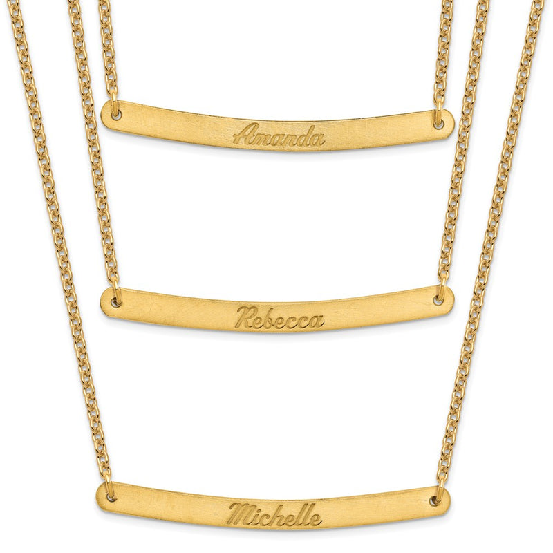 Gold Plated Sterling Silver/Gold Brushed 3 Chain Bar Necklace