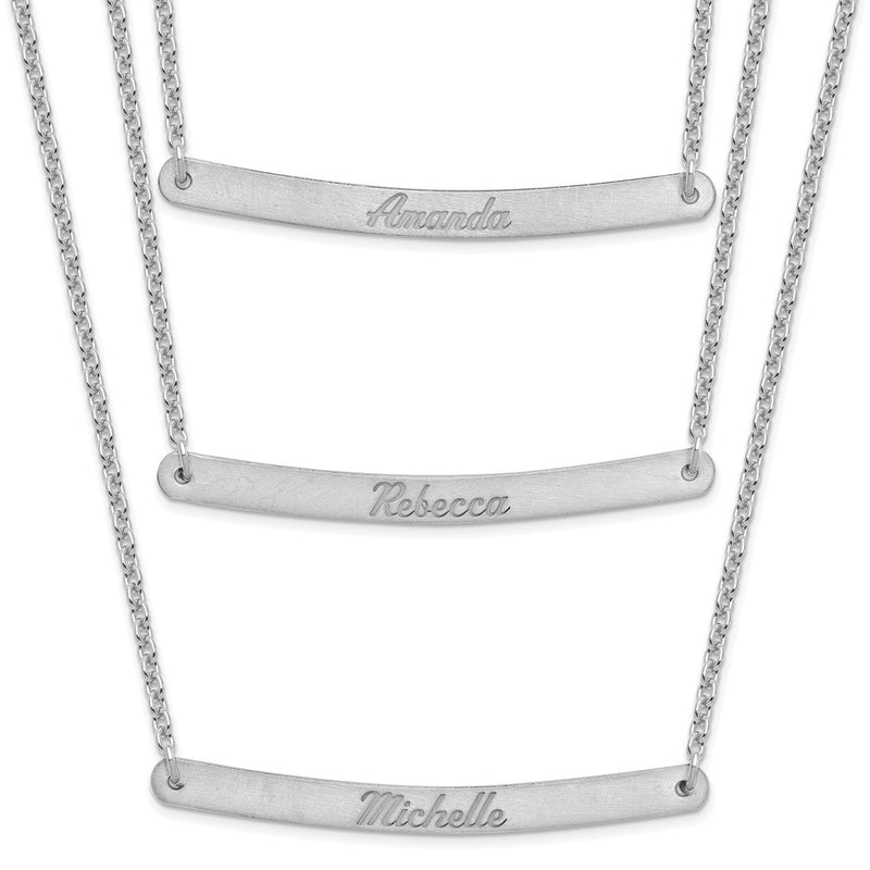 Sterling Silver Silver/Rhodium Plated Brushed 3 Chain Bar Necklace