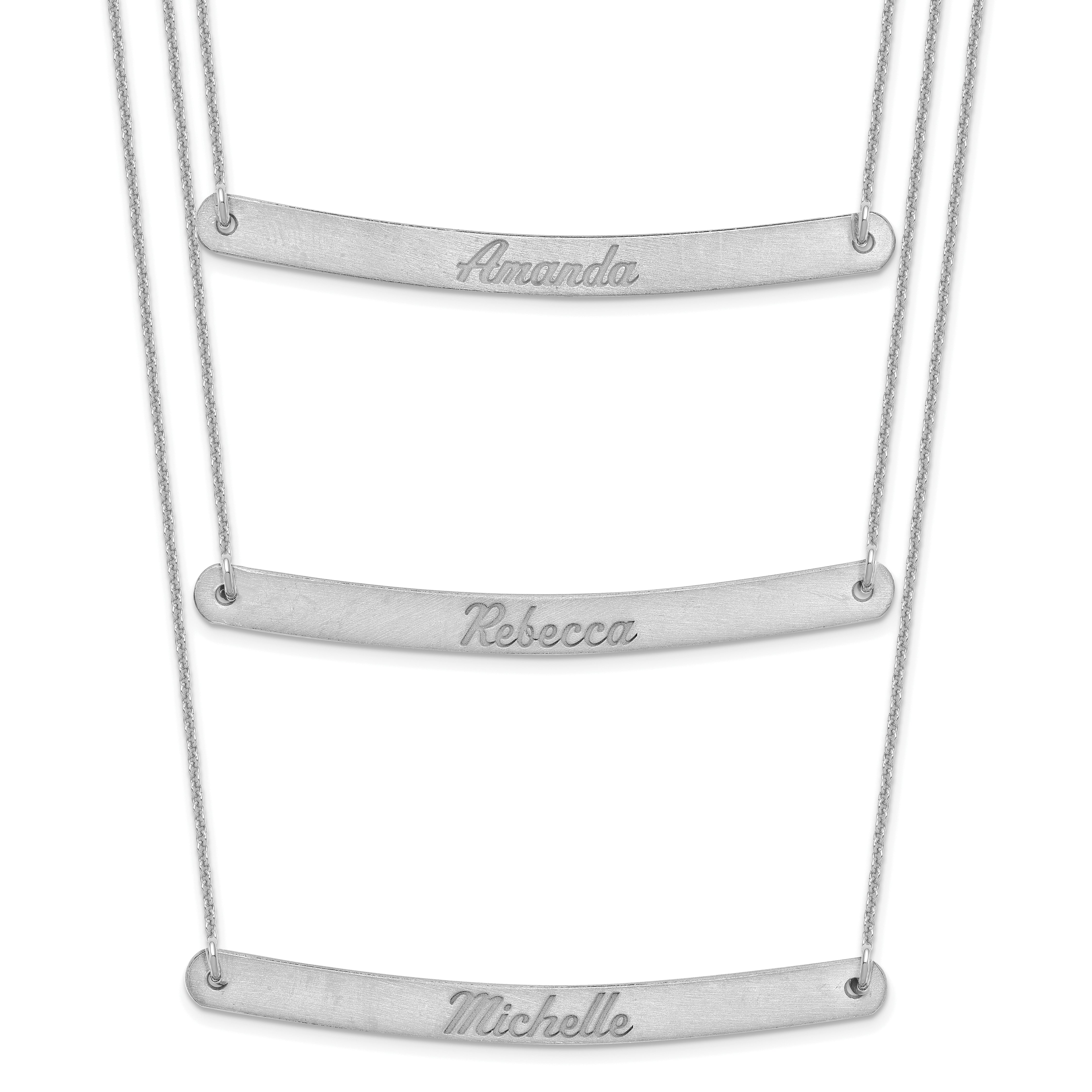 14K White Gold Brushed 3 Chain Bar Necklace