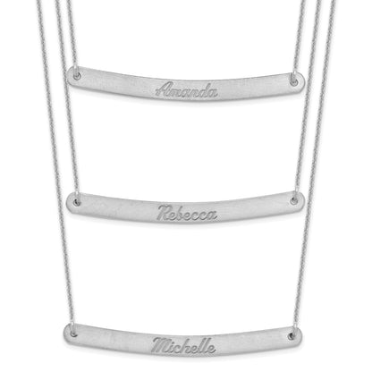 14K White Gold Brushed 3 Chain Bar Necklace
