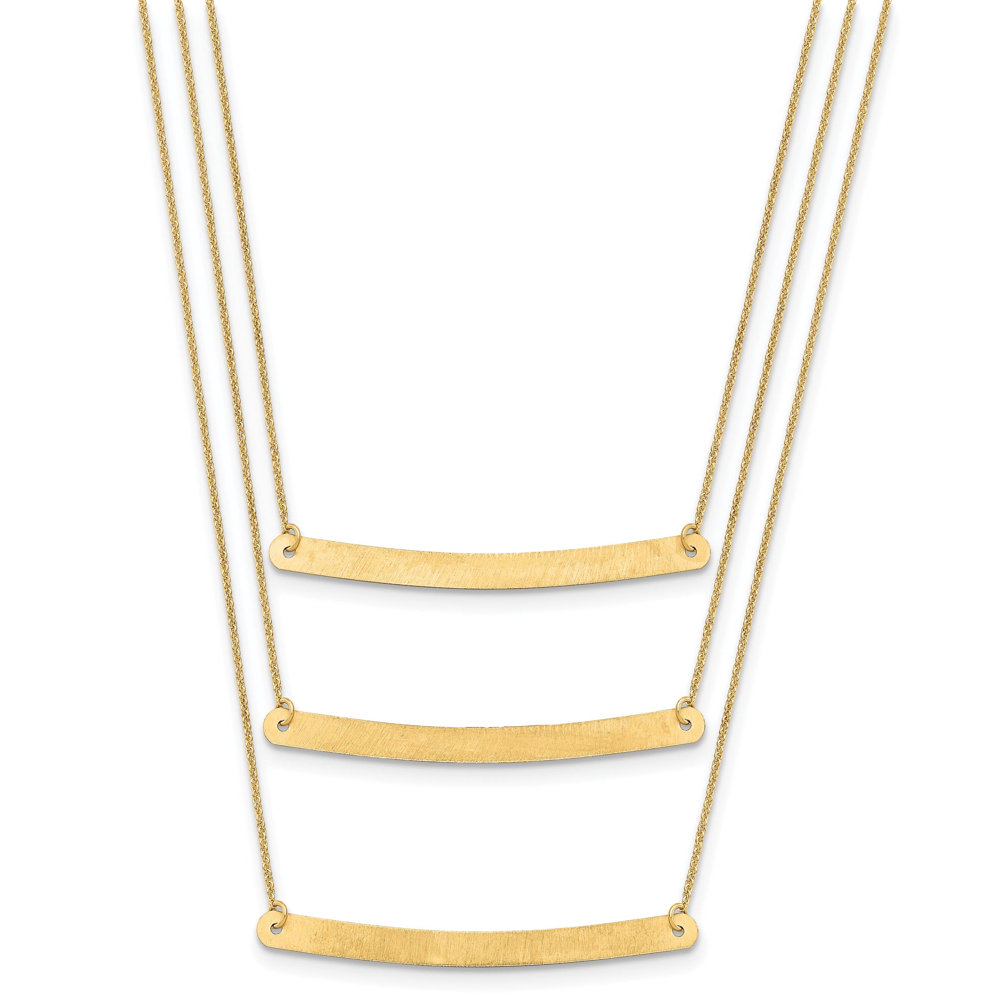 14K Yellow Gold Brushed 3 Chain Bar Necklace