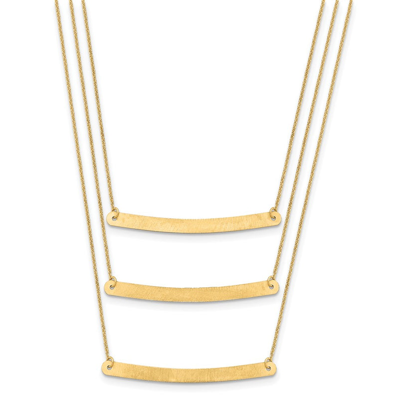 14K Yellow Gold Brushed 3 Chain Bar Necklace
