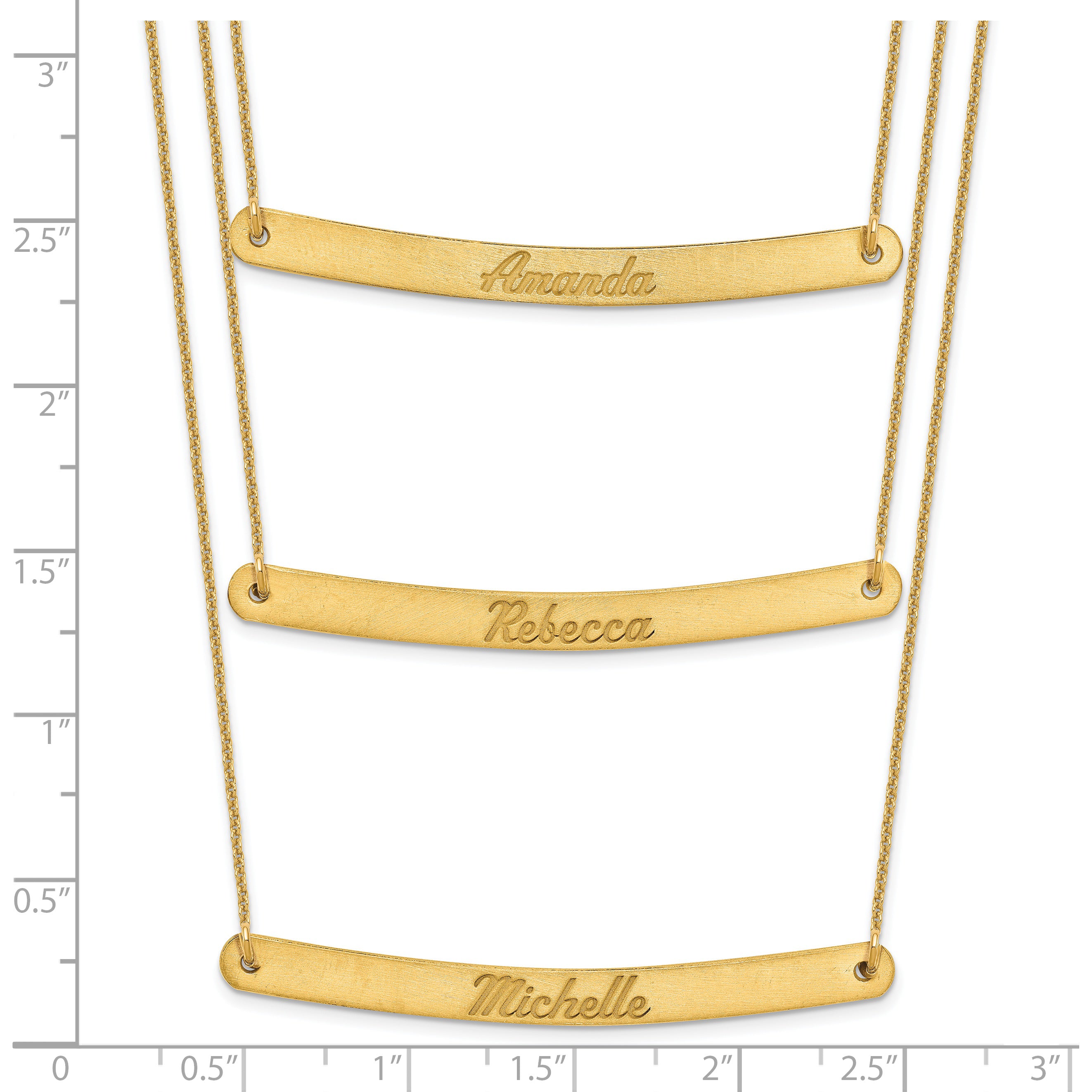 14K Yellow Gold Brushed 3 Chain Bar Necklace